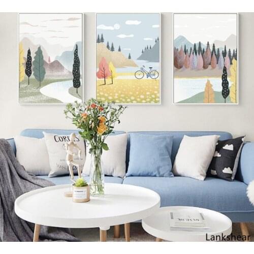 Mountain Forest Posters And Prints Landscape painting Wall Art Artworks Canvas Poster Pictures Nordic Home Decoration Paintings