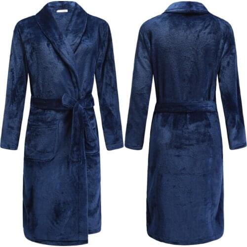 H5976 Men Robe Male Thickened Flannel Warm Autumn Winter Long Sleeve Home Wear Bathrobe Coral Velvet Comfortable Soft Sleepwear