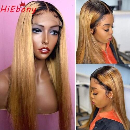 HiEbony Preplucked Lace Front Wig 1b/27 Ombre Straight Glueless Remy Hair Honey Lace Front Wigs Deep Parting Wigs with Baby Hair
