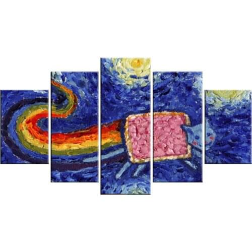 Home Paintings On Canvas Posters Fashion 5 Panel Van Gogh Star Shadow Framework Vintage Prints On The Wall