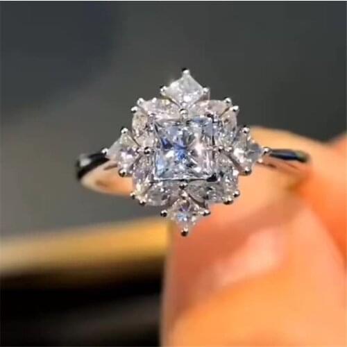 Princess cut 4mm Lab Diamond Ring 925 sterling silver Engagement Wedding band Rings for Women Bridal Gemstones Party Jewelry