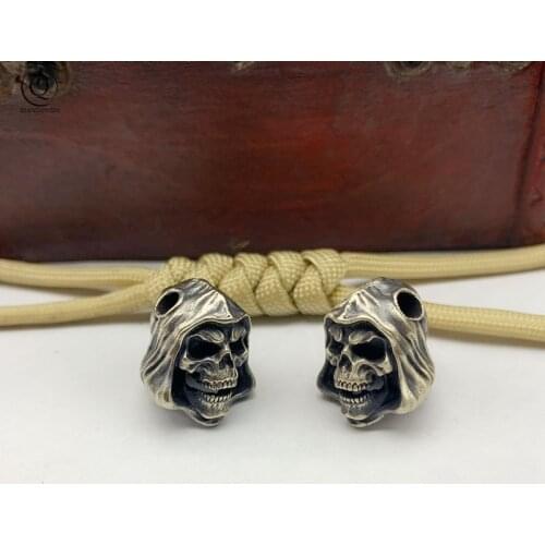 Brass Grim Reaper Skull Handmade Knife Lanyard Bead Pendant Umbrella Rope Hanging Jewelry Outdoor EDC Tool DIY Keyring Accessory