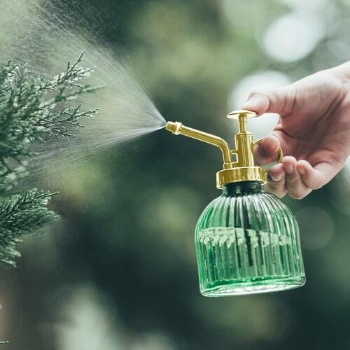 Watering Can Reusable Garden Tool 200ML With Gold Top Pump Sky Blue Vintage Decorative Glass 1pcs Transparent Plant Mister