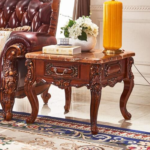 European-style small square coffee table marble side table with drawer carved corner table small telephone table sofa side table