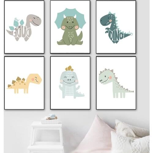 Cute Dinosaur Triceratops Nursery Cartoon Wall Art Canvas Painting Nordic Posters And Prints Wall Pictures Baby Kids Room Decor