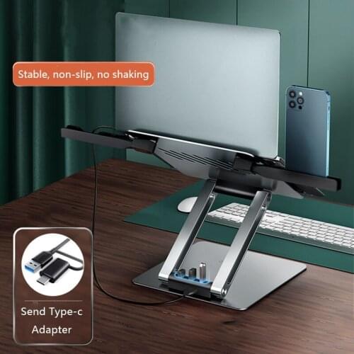 Multifunctional Notebook Computer Stand with HUB Function Bracket Desktop Increase Rack USB3.0 Raised Folding Computer Base