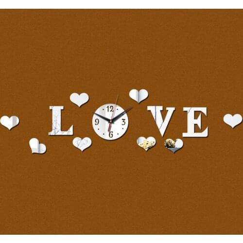 Fashion home decoration balcony Quartz Geometric DIY love clock brief design acrylic mirror stickers single face