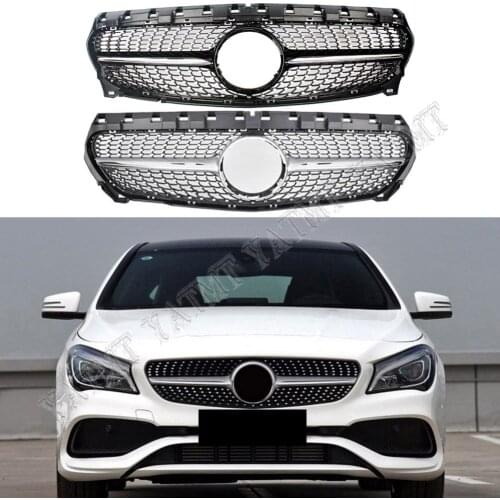 Front Racing Billet Bumper Grille Cover For Mercedes Benz W117 CLA Class 2017 2018 2019 Diamond Black Silver