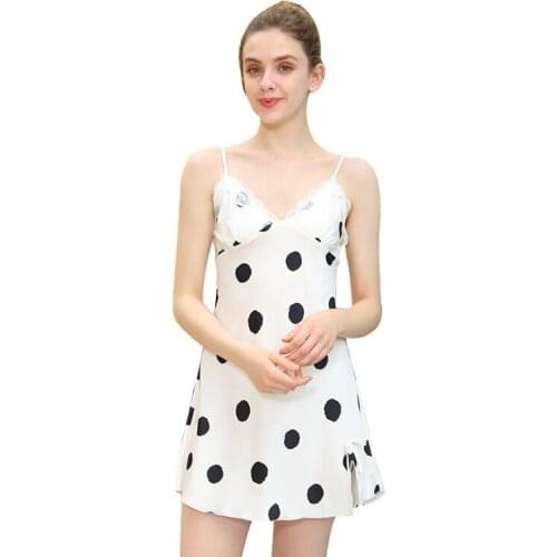 Summer Lady Sexy Nightdress Cute Dots Sleepwear Womens Nightgown Lace Sleep Tops Girls' Home Clothes Silk Satin Night Lingerie