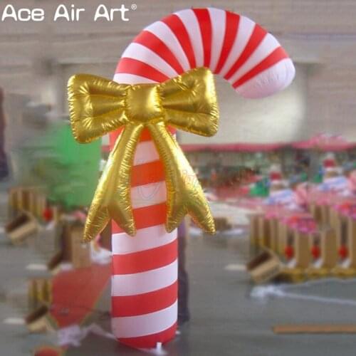 New Arrival Classic Inflatable Candy Canes Christmas Canes Red-White Stripes With Bow-knot Outdoor For Merry Christmas Party