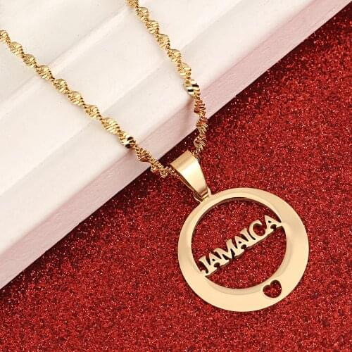 Stainless Steel Round Alphabet Jamaica Pendant Necklace Trendy Jamaica Heart Chain Jewelry