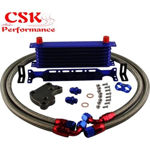 Fit For BMW Mini Cooper S R53 7 Row AN10 Oil cooler+Filter Adapter Hose Kit 02-08 Blue/black