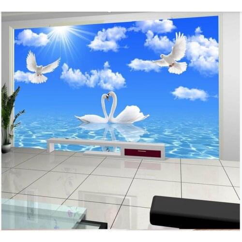 Custom photo wallpaper 3d mural wallpaper for walls 3d Blue sky white clouds seagull seaside scenery TV background wall papers