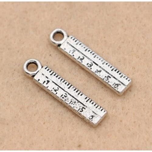 KJjewel Antique Silver Plated Ruller Charms Pendants for Jewelry Making Bracelet Diy Handmade 24x5mm