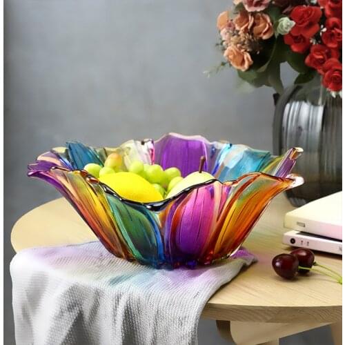 Houseware Beautiful and stylish stained glass fruit plate Unique Decoration shape storage tray Crystal glass dried fruit Gift