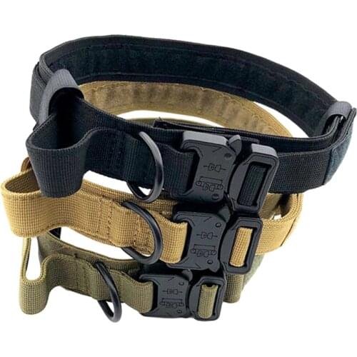Dog Collar Adjustable Tactical Dog Collar Heavy Duty Metal Buckle With Control Handle For Dog Training