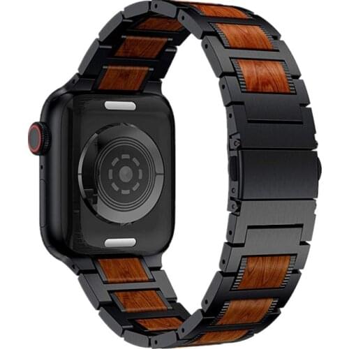 Wood Watchbands For Apple Watch 6 Band 44mm SE Strap 40mm Stainless Steel Bracelet Sandalwood For Applewatch 3 42mm 38mm iWatch