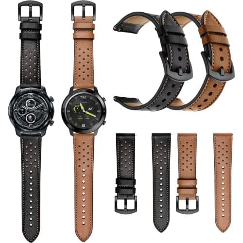 Brown / Black Leather Strap For TicWatch Pro 3 GPS Band For Ticwatch GTX / Pro 2020 / E2 / S2 / 2 / E Bracelet Replace Watchband