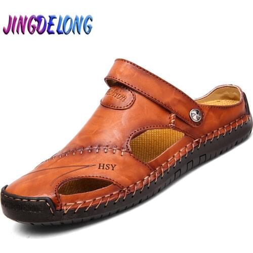 Brand Mens Sandals Summer Designer Slippers Genuine Leather Sandals Luxury Soft Breathable Mens Outdoor Slippers Moccasins