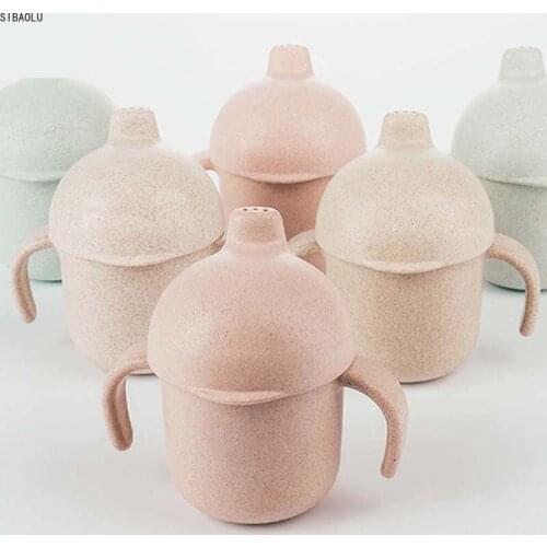 2020 160ml Wheat Baby Food Milk Straw Water Cup Two Hand Holder Bottle Leak-proof Drink Cup Children Suction Cups Christmas Gift