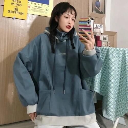 Half-high Collar Sweater Female Fake Two Pieces Of 2021 Spring Autumn New Thin Section Loose Lazy Style Of Salt Tide Ins Jacket