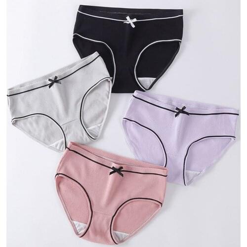 Women Panties Breathable Seamless Underwear Female Middle Waist Underpants Cute Simple Bow Briefs