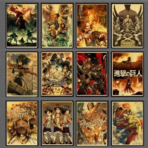 Vintage Poster Anime Attack on Titan Retro Posters and Prints Art For Home/Living Room/Bar Wall sticker Decals Painting