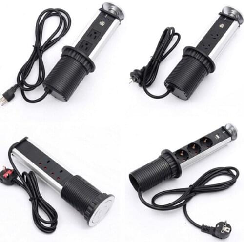 EU/US /UK Plug 16A PULL POP UP 3 Power Socket 2 USB Charging Port Kitchen Table Desktop Sockets Retractable Countertops Worktop
