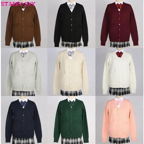 Japanese V-neck Long Sleeve Cardigan Thickned Autumn Winter Students Uniform Jk Cos Girls Women High School Sweaters 10 Colors