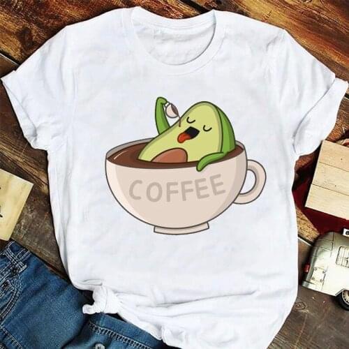 Women Fashion Coffee Fruit Cute Funny Cartoon Short Sleeve Summer Tshirts Clothes Stylish T Top Lady Print Sweet Tee T-Shirt
