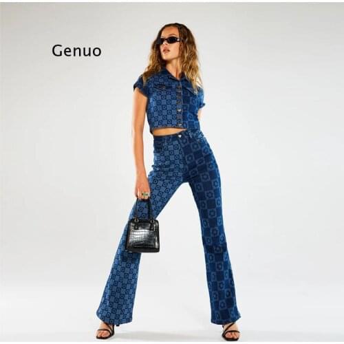Print Blue Jean Pants Women Y2K High Waist Summer Spring Vintage Fashion Wide Leg Casual Denim Long Trousers Harajuku