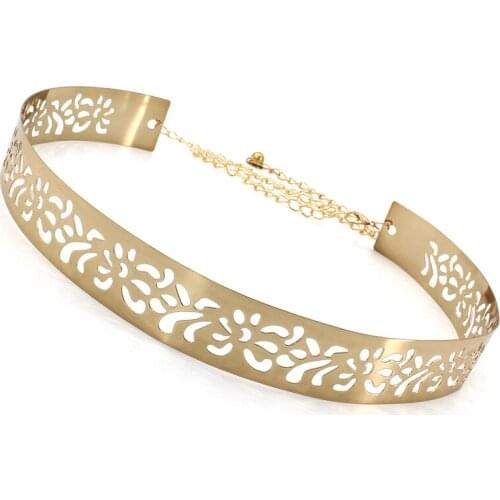 Women Metal Belt Fashion Waistband with Chain Buckle Belt Outdoor Waist Band with Adjustable Length Gold Silver Lady Dress Belts