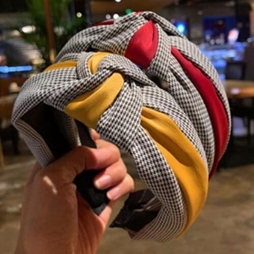 Adults Plaids Hairband Knot Women Headwear Headband Color Blocking Women Hair Accessories Top Bow Knot Hairband Hair Hoop