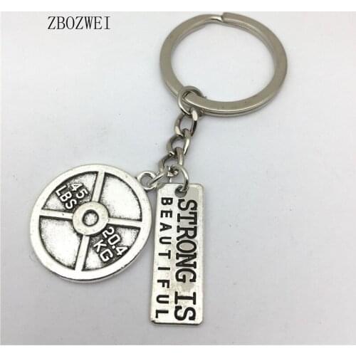 1PCS 45lb Strong & is Beautiful Charm Keychain * Fitness Crossfit Handma