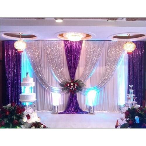 10ft x 20ft Wedding backdrop with silver and purple sequin bling wedding decoration