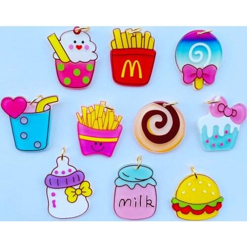 10 PCS Lovely Shiny Cartoon Kawai Ice Cream Lollipop Series Acrylic Pendant Key Chain Necklace DIY Decorative Accessories A26