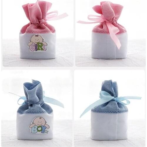 100pcs/lot 6*4*10cm Cute Baby Boy Girl Drawstring Pouch Candy Bags Gift Packaging Bag Baby Shower Party Favor Holder SL372