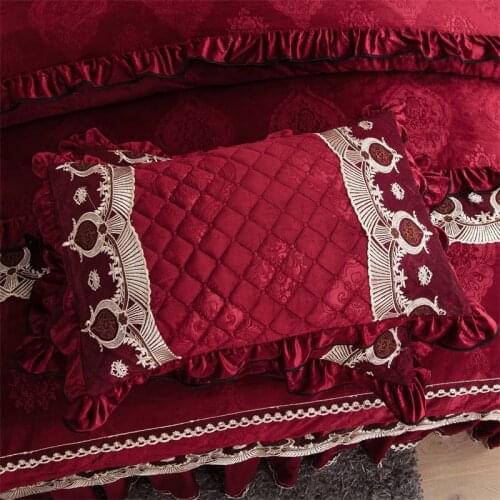2PCS Soft Velvet Quilted Lace Pillow Case 60x60cm Embossed Square Rectangle Home Decor Bed Pillow Sham Cover Winter Warm Solid