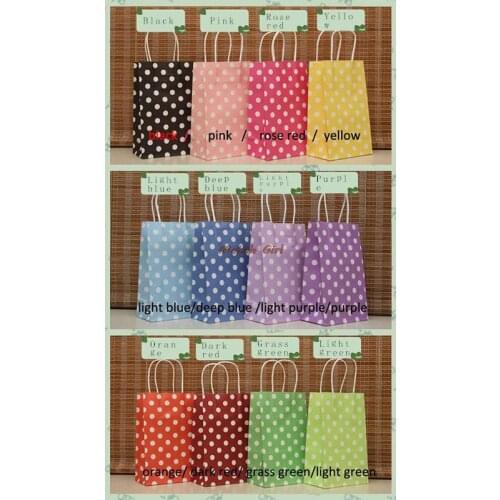 20pcs/lot--21*13*8cm Hot/Polka Dot kraft paper bag/Festival gift bags/Paper bag with handles/wedding gift bag