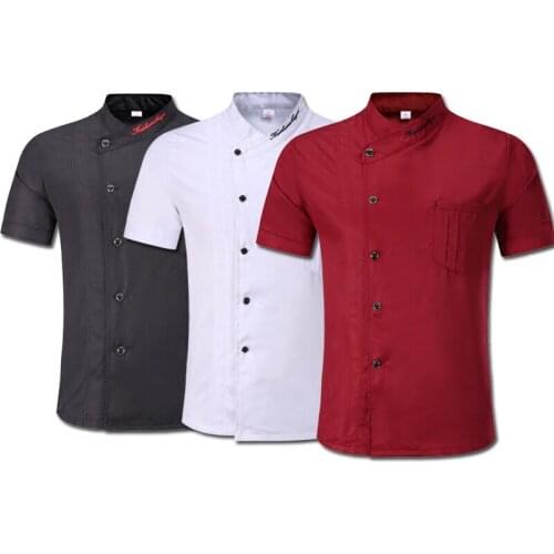 3 Colors Wholesale Unisex Kitchen Chef Uniform Bakery Food Service Short Sleeve Breathable Double Breasted Cook Wear Chef Jacket