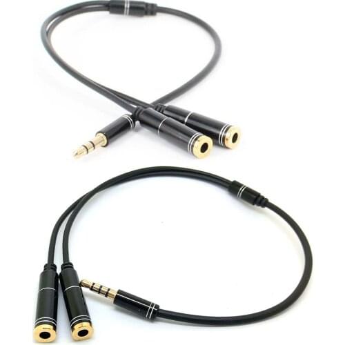 4pole 3pole 3.5mm Gold Male to 2 x Dual Female Jack Splitter Headphone Y Audio Adaptor Cable cord
