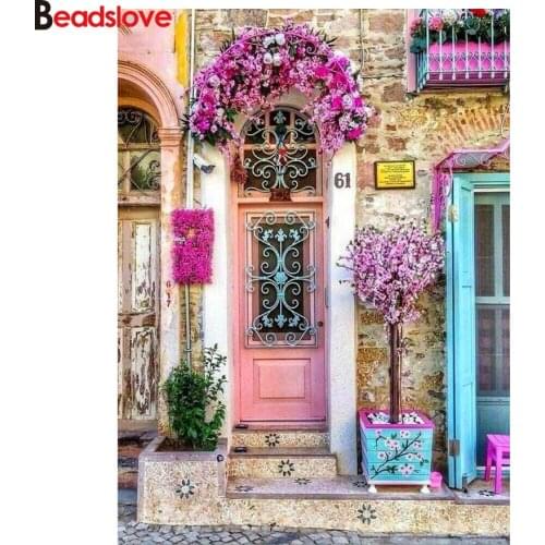 5D Diy Diamond Painting Cross Stitch full Square Diamond Embroidery Door Flower landscape mosaic picture for room Decor