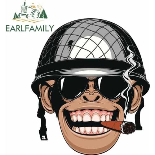 EARLFAMILY 13cm x 11.3cm for Monkey Wearing A Helmet Personality Creative VAN Car Stickers DIY Waterproof Fashion Funny Decal