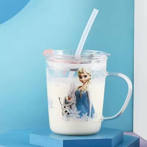 Disney girls frozen Mickey Mouse Cartoon Milk cup With straw kids snow White Sport Bottles girls Princess Juice cup