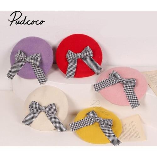 Kids Bowknot Beanies Bucket Hat, Solid Color Fisherman Cap Woolen Hat for Autumn Winter For 2-6Years 13 Colors
