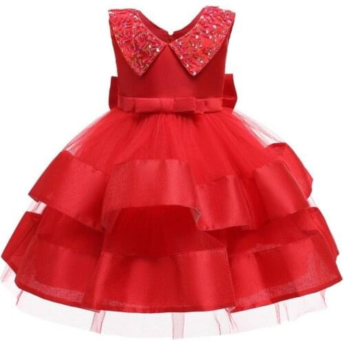 Childrens dress multilayer princess dress handmade beaded sequined dress big bow girl performance dress birthday party dress