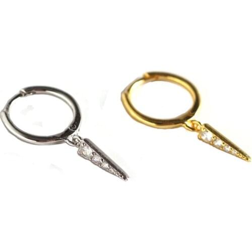 Dainty 925 Sterling Silver Buckle Hoop Earrings For Women Girls Cz Geometric Triangle Tassel Ear Clip Trendy Jewelry Gifts