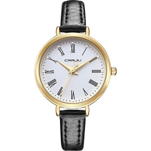 CRRJU 2110 Graceful Female Leather Quartz Fashion Casual Popular Elegant Watch Women Movement Waterproof Simple Wristwatch
