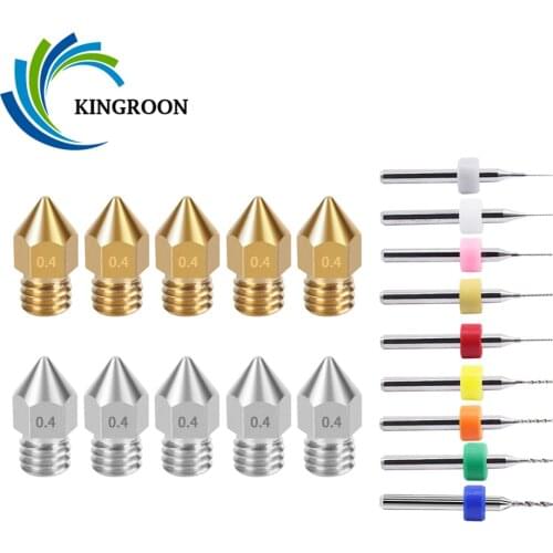 KINGROON 20pcs MK8 Nozzle Hotend M6 Thread mk8 Brass Stainless Steel Nozzles 3D Printer 10pcs Cleaning Needle for CR10 Ender-3