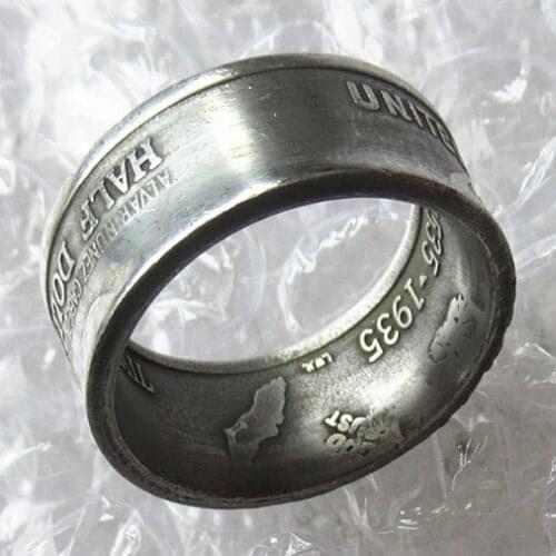 US 1935 Old Half Dollar Coin Ring Silver Plated In Sizes 7-12